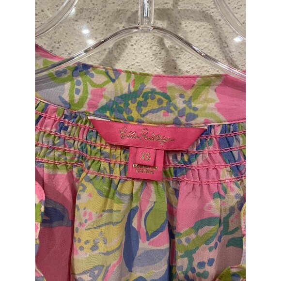 Lilly Pulitzer Elsa Blouse Womens XS Multi Squeeze the Day Silk Floral Top - Picture 2 of 5